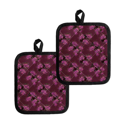 Purple Japanese Amaryllis Pattern Print Pot Holders