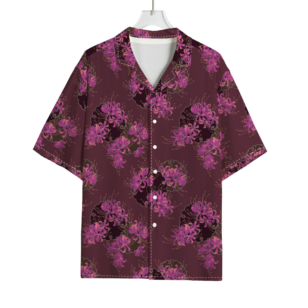 Purple Japanese Amaryllis Pattern Print Rayon Hawaiian Shirt