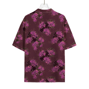 Purple Japanese Amaryllis Pattern Print Rayon Hawaiian Shirt