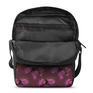 Purple Japanese Amaryllis Pattern Print Rectangular Crossbody Bag