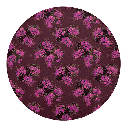 Purple Japanese Amaryllis Pattern Print Round Blanket