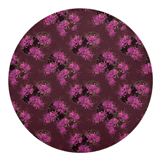 Purple Japanese Amaryllis Pattern Print Round Blanket