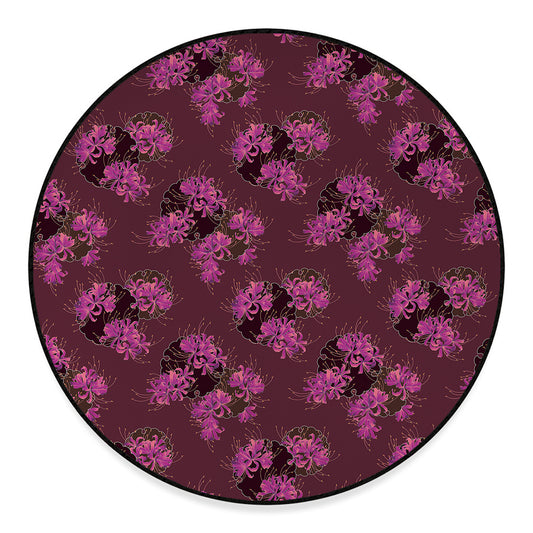 Purple Japanese Amaryllis Pattern Print Round Floor Mat