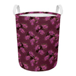 Purple Japanese Amaryllis Pattern Print Round Laundry Basket