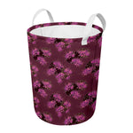 Purple Japanese Amaryllis Pattern Print Round Laundry Basket