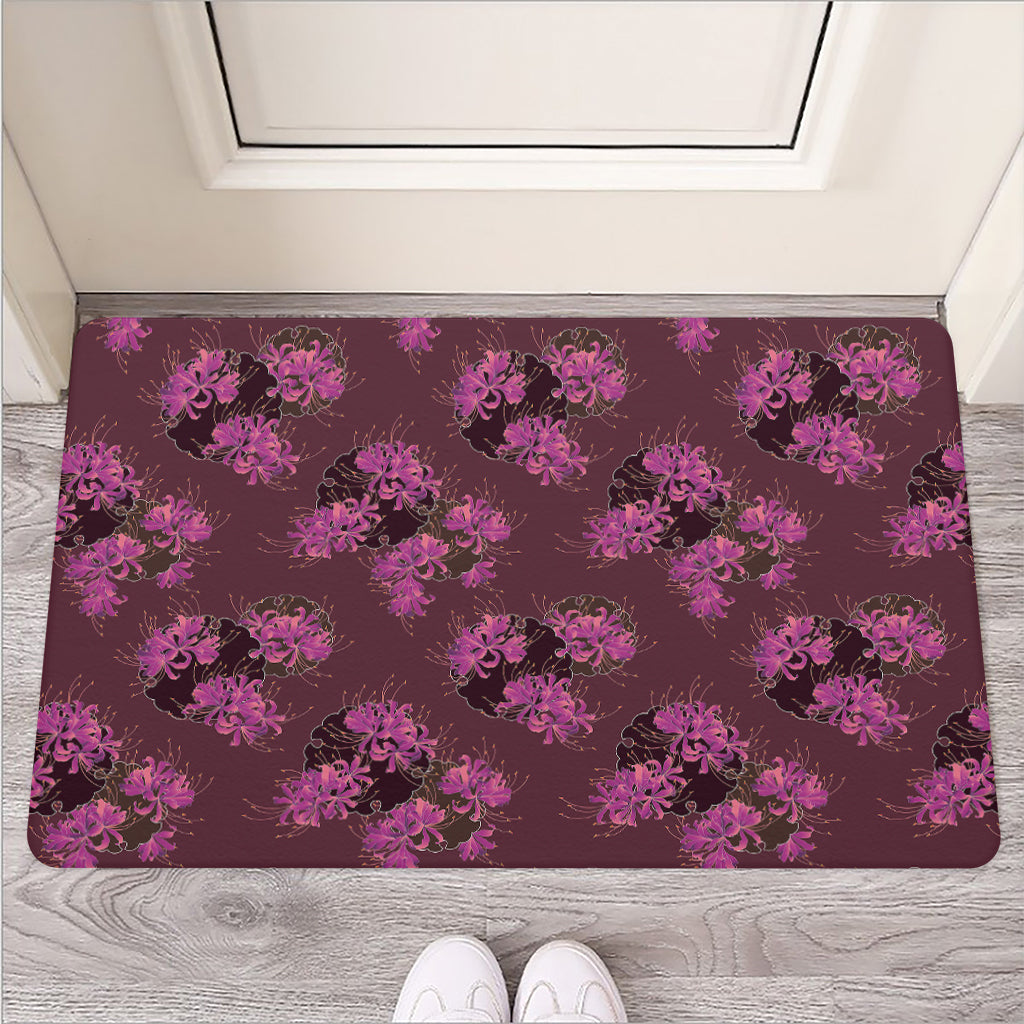 Purple Japanese Amaryllis Pattern Print Rubber Doormat