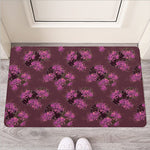 Purple Japanese Amaryllis Pattern Print Rubber Doormat