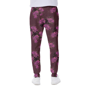 Purple Japanese Amaryllis Pattern Print Scuba Joggers