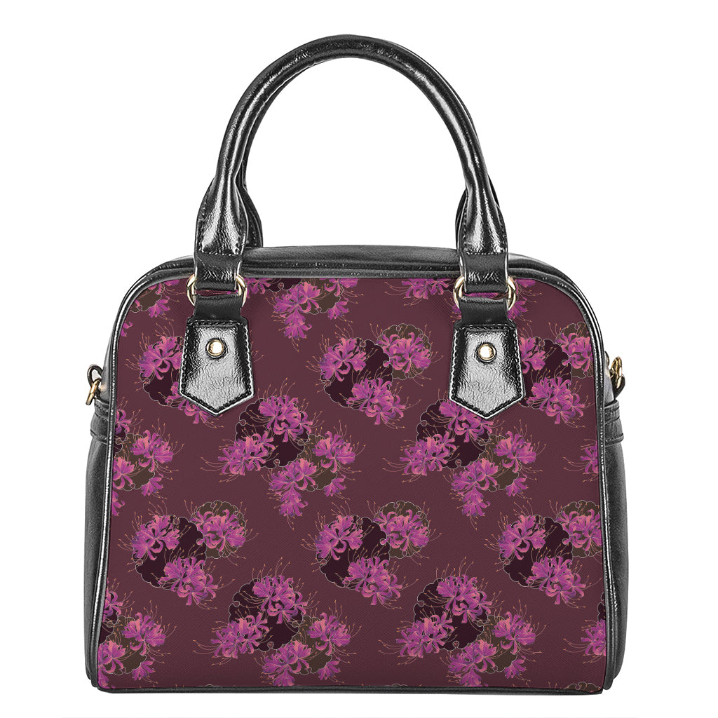 Purple Japanese Amaryllis Pattern Print Shoulder Handbag