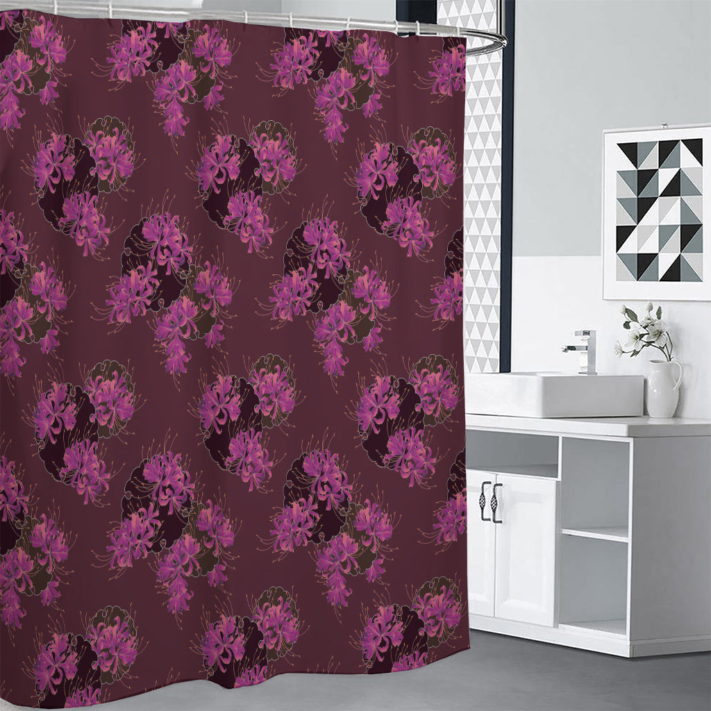 Purple Japanese Amaryllis Pattern Print Shower Curtain