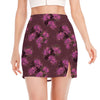 Purple Japanese Amaryllis Pattern Print Side Slit Mini Skirt