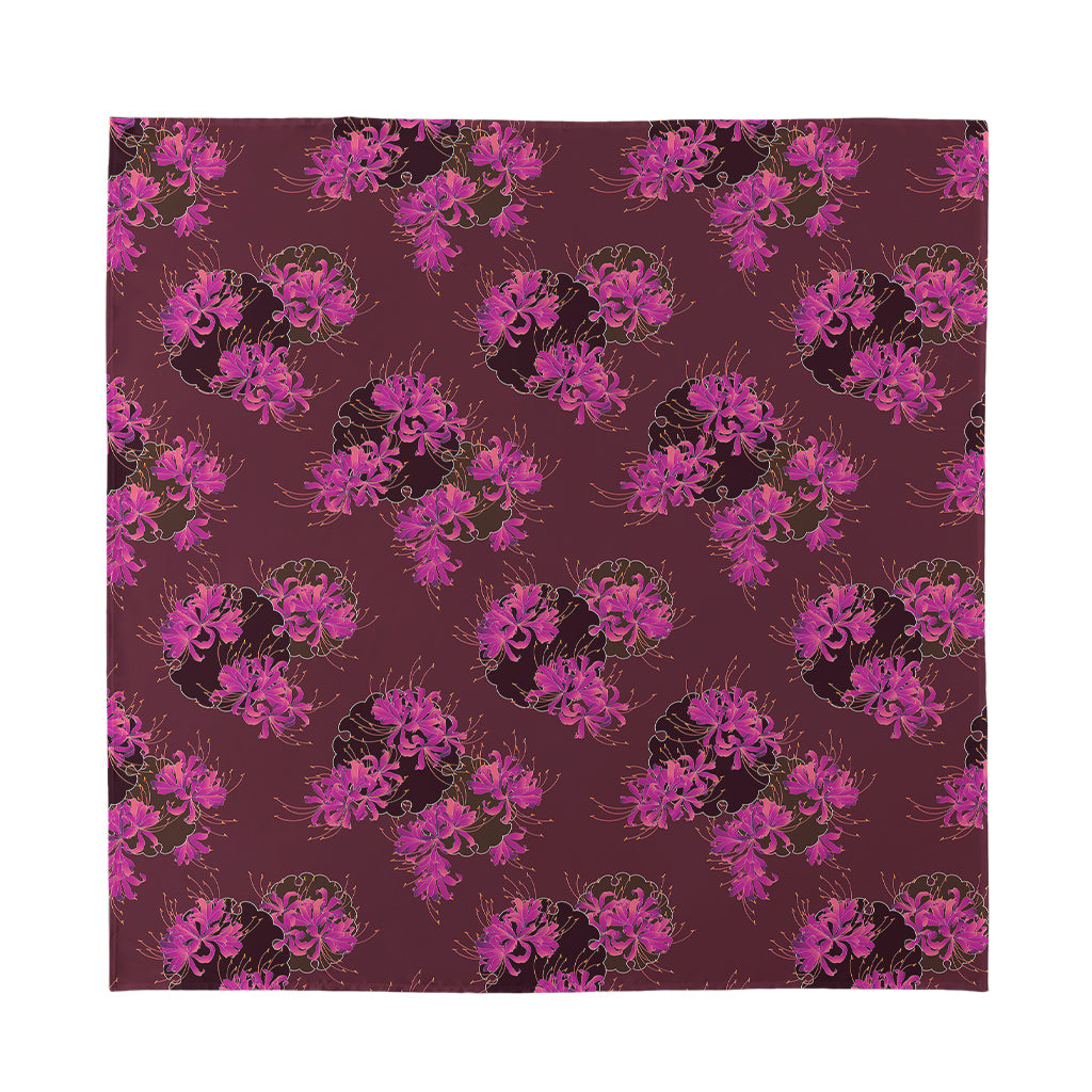 Purple Japanese Amaryllis Pattern Print Silk Bandana