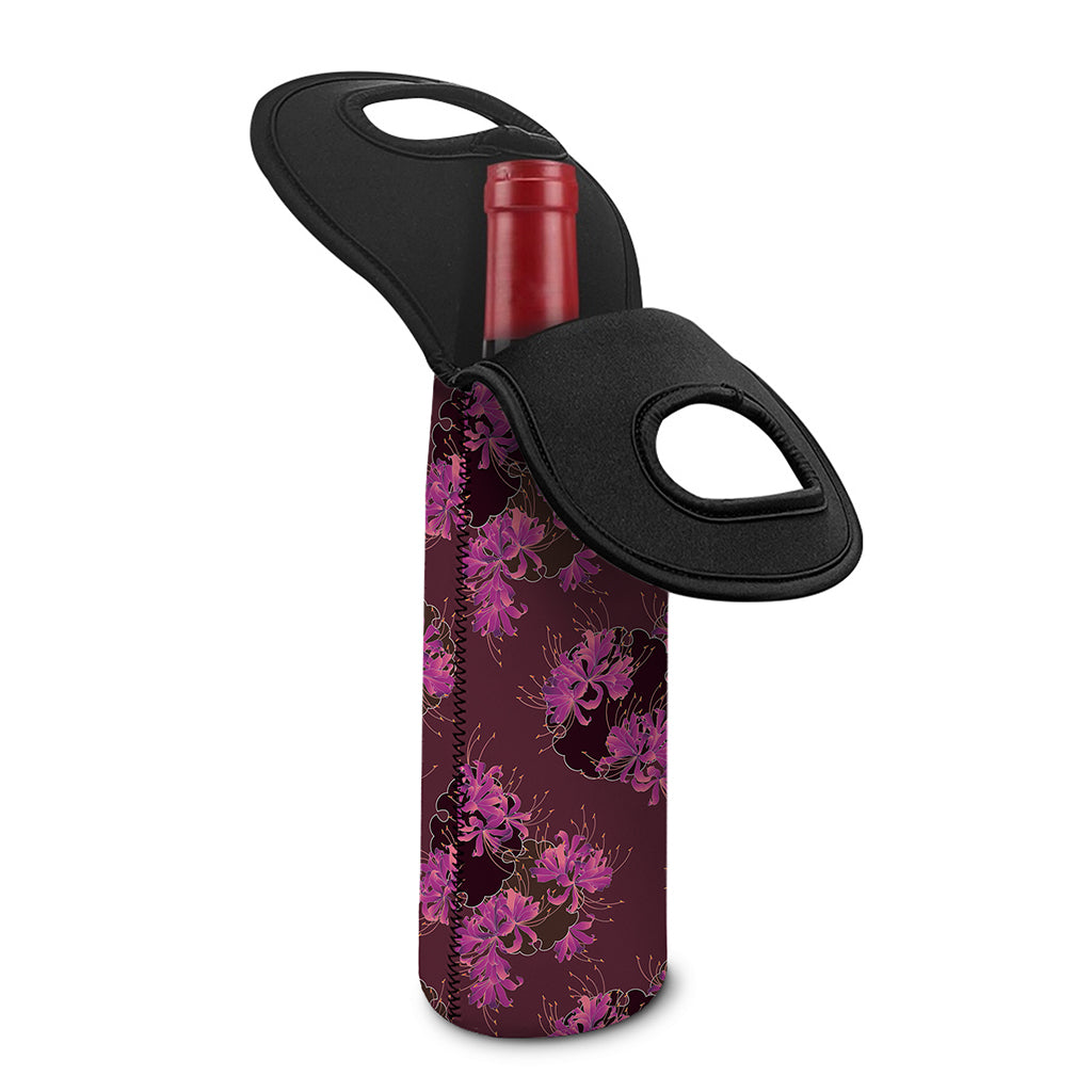 Purple Japanese Amaryllis Pattern Print Single Neoprene Wine Tote