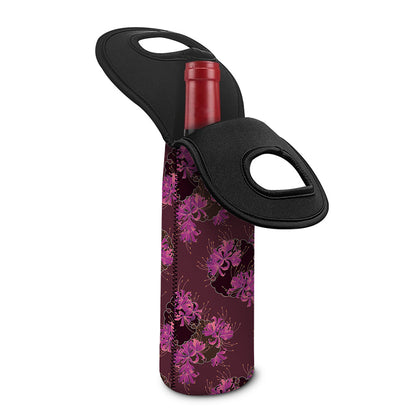 Purple Japanese Amaryllis Pattern Print Single Neoprene Wine Tote