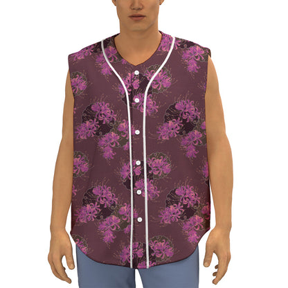 Purple Japanese Amaryllis Pattern Print Sleeveless Baseball Jersey