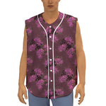 Purple Japanese Amaryllis Pattern Print Sleeveless Baseball Jersey