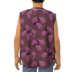 Purple Japanese Amaryllis Pattern Print Sleeveless Baseball Jersey