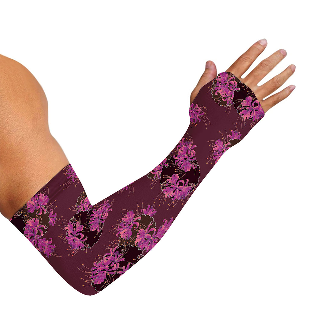 Purple Japanese Amaryllis Pattern Print Sun Protection Arm Sleeves