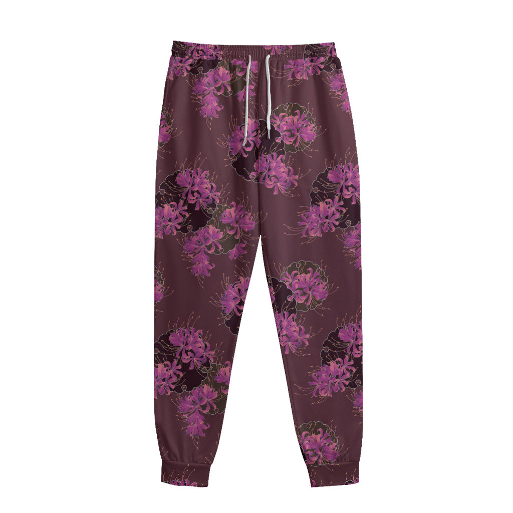 Purple Japanese Amaryllis Pattern Print Sweatpants