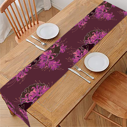 Purple Japanese Amaryllis Pattern Print Table Runner