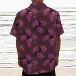 Purple Japanese Amaryllis Pattern Print Textured Short Sleeve Shirt