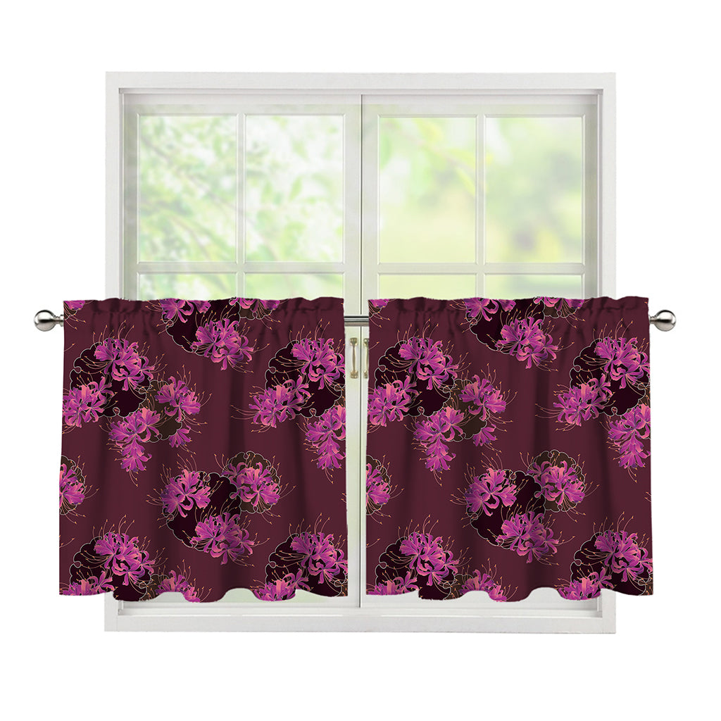 Purple Japanese Amaryllis Pattern Print Tier Curtains