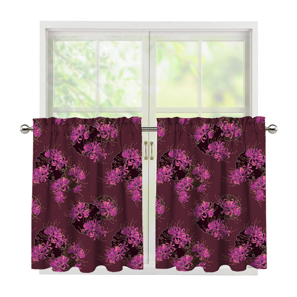 Purple Japanese Amaryllis Pattern Print Tier Curtains