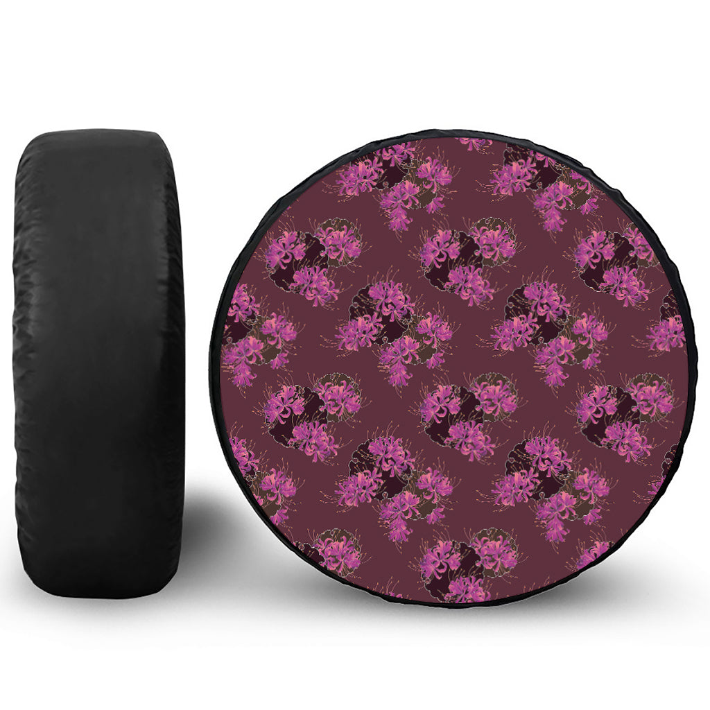 Purple Japanese Amaryllis Pattern Print Tire Cover