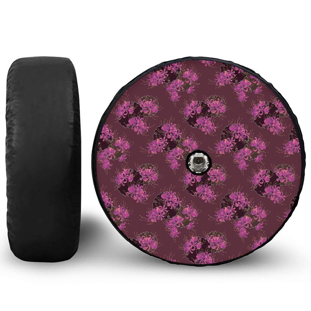 Purple Japanese Amaryllis Pattern Print Tire Cover With Camera Hole