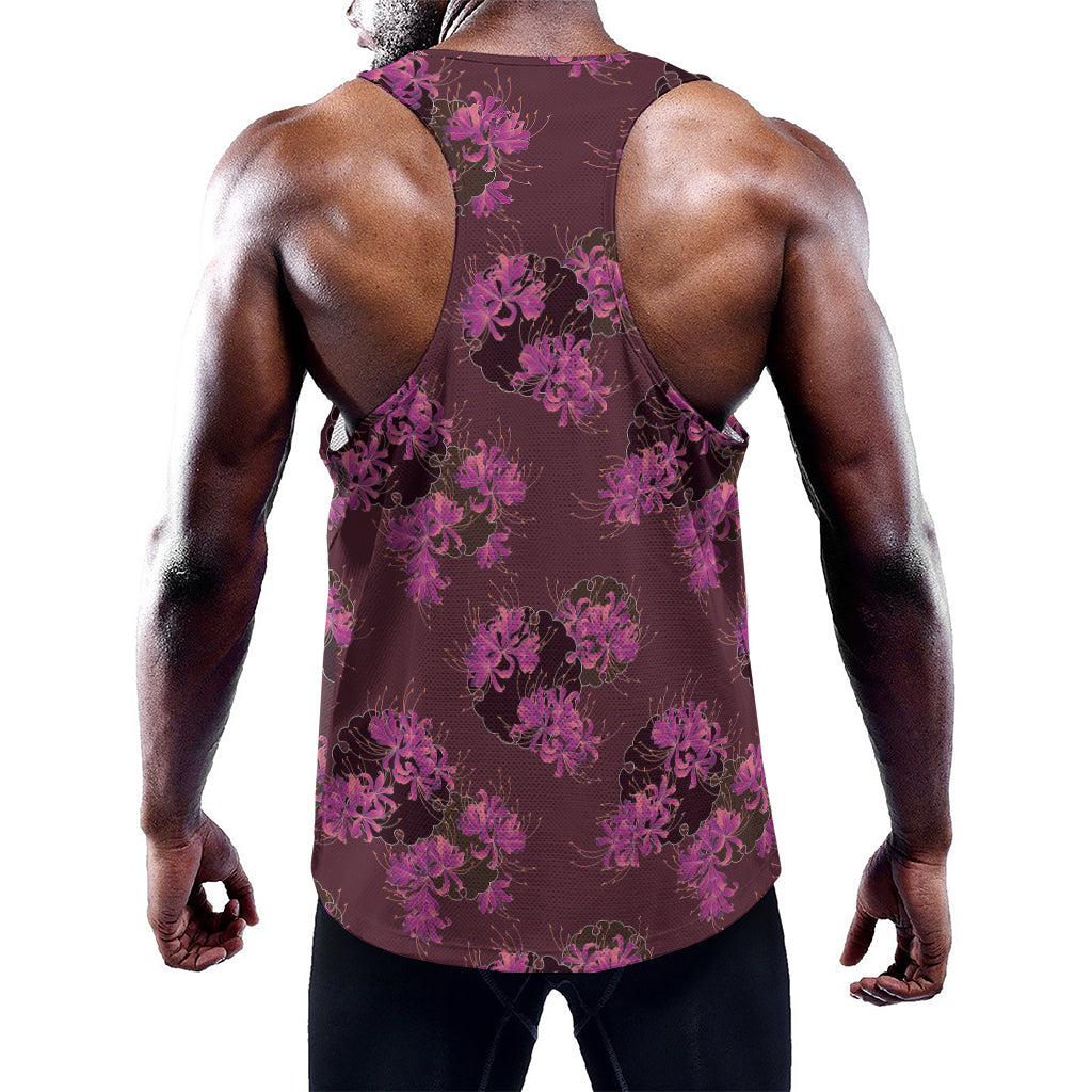 Purple Japanese Amaryllis Pattern Print Training Tank Top