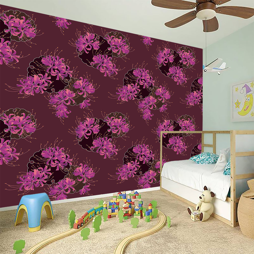 Purple Japanese Amaryllis Pattern Print Wall Sticker