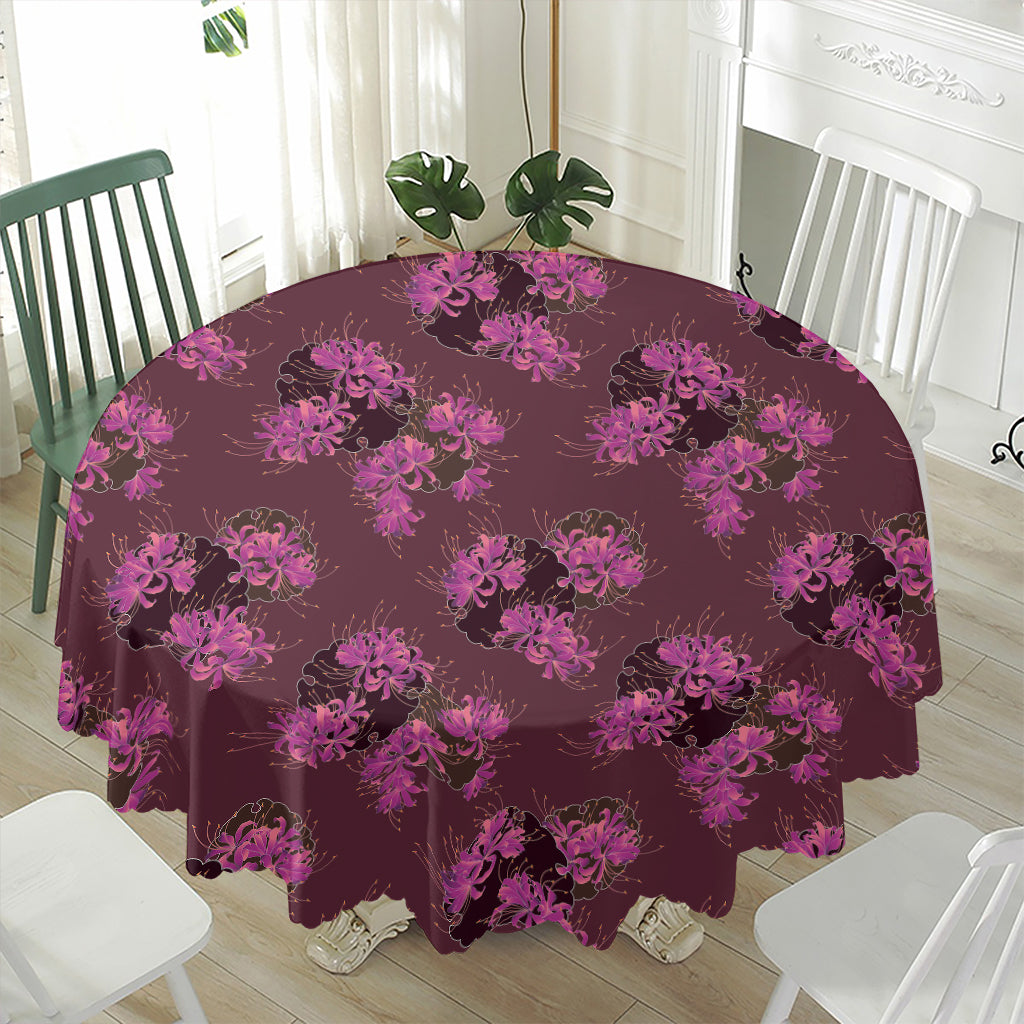 Purple Japanese Amaryllis Pattern Print Waterproof Round Tablecloth