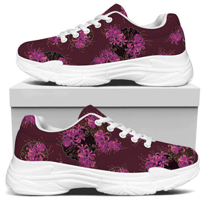 Purple Japanese Amaryllis Pattern Print White Chunky Shoes