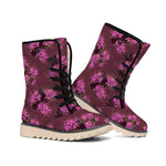 Purple Japanese Amaryllis Pattern Print Winter Boots