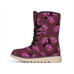 Purple Japanese Amaryllis Pattern Print Winter Boots
