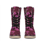 Purple Japanese Amaryllis Pattern Print Winter Boots