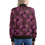 Purple Japanese Amaryllis Pattern Print Women's Bomber Jacket