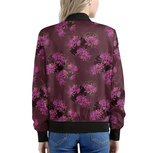 Purple Japanese Amaryllis Pattern Print Women's Bomber Jacket