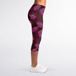 Purple Japanese Amaryllis Pattern Print Women's Capri Leggings