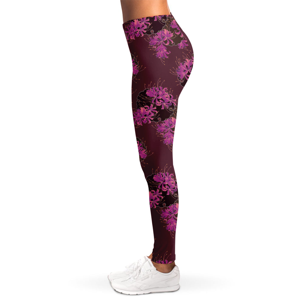 Purple Japanese Amaryllis Pattern Print Women's Leggings