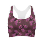 Purple Japanese Amaryllis Pattern Print Women's Sports Bra