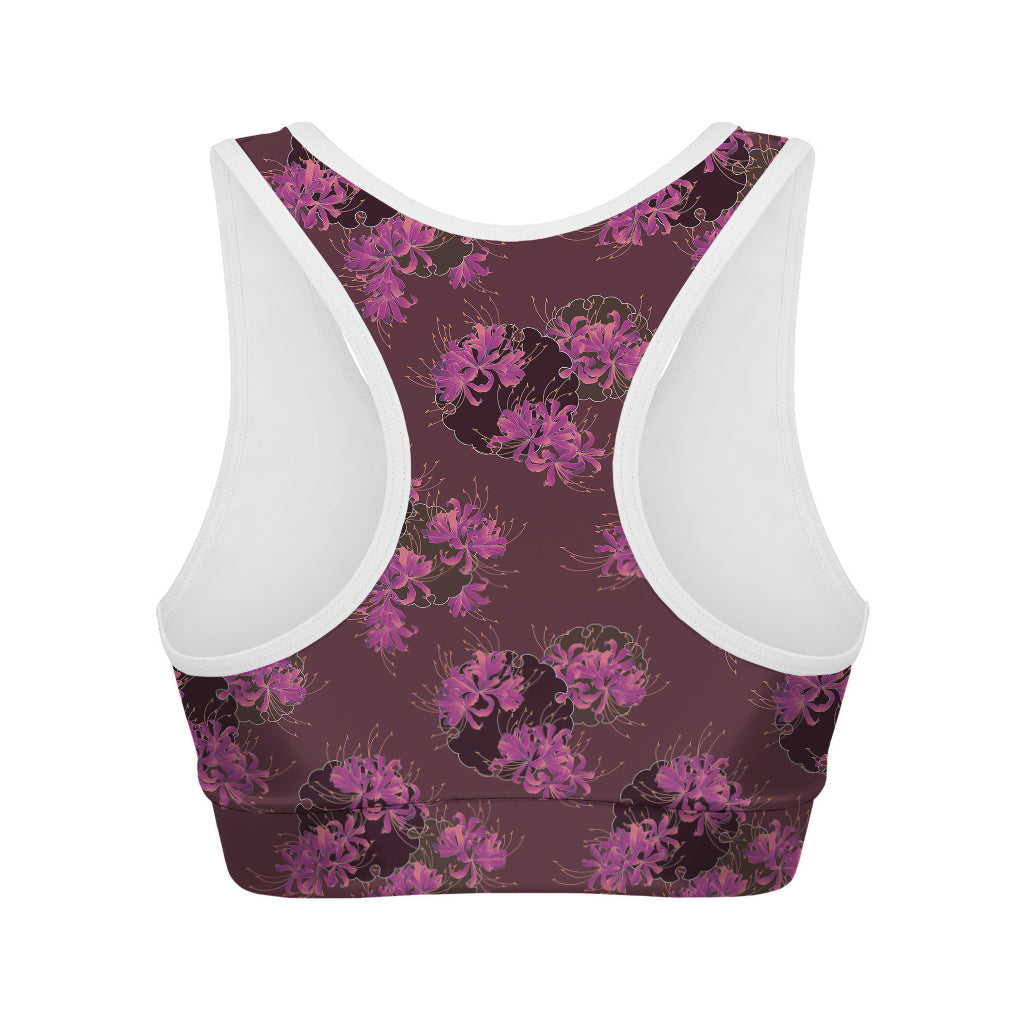 Purple Japanese Amaryllis Pattern Print Women's Sports Bra