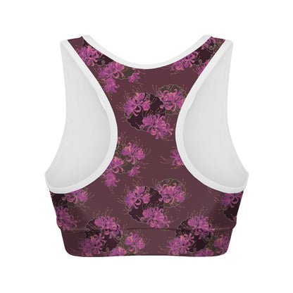 Purple Japanese Amaryllis Pattern Print Women's Sports Bra