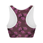 Purple Japanese Amaryllis Pattern Print Women's Sports Bra
