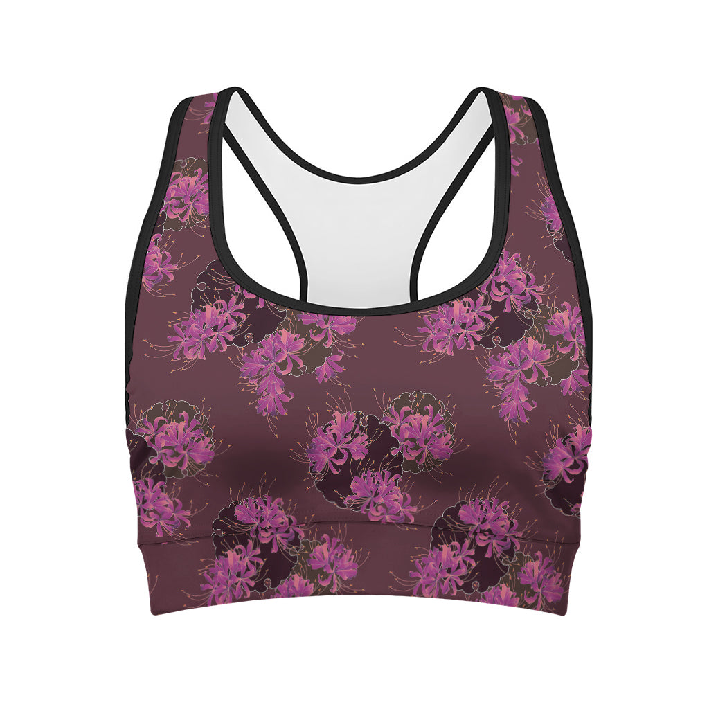 Purple Japanese Amaryllis Pattern Print Women's Sports Bra