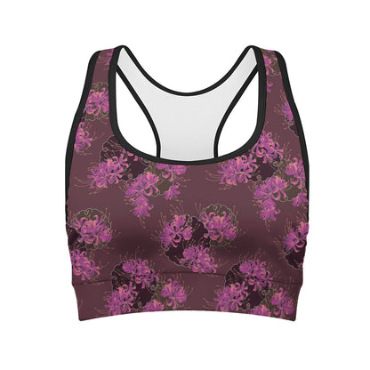 Purple Japanese Amaryllis Pattern Print Women's Sports Bra
