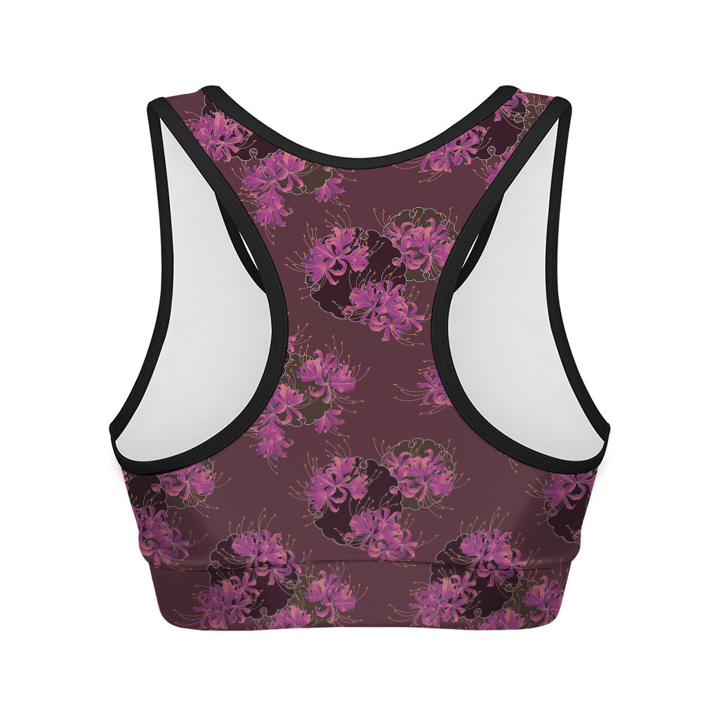 Purple Japanese Amaryllis Pattern Print Women's Sports Bra