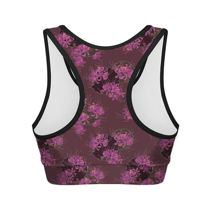 Purple Japanese Amaryllis Pattern Print Women's Sports Bra