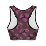 Purple Japanese Amaryllis Pattern Print Women's Sports Bra