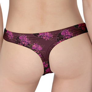 Purple Japanese Amaryllis Pattern Print Women's Thong